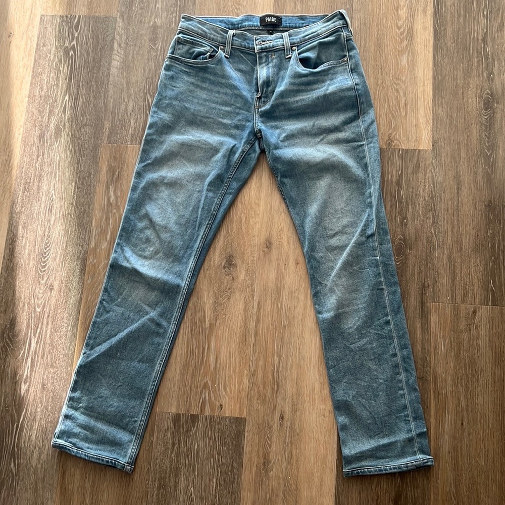 Lightly worn light wash mens PAIGE Federal slim fit jeans